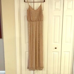 Tan detail beaded bridesmaid dress